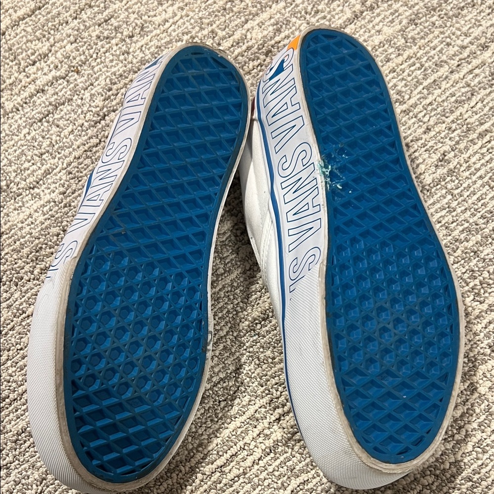 Vans White Slip-On Sneakers with Multicolor Checker Heel - Picture 4 of 6